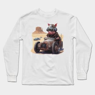 a pig racing a car across the desert Long Sleeve T-Shirt